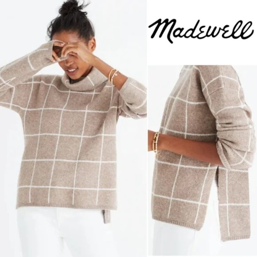 Madewell Window Pane Wool Blend Sweater Tan Size XS